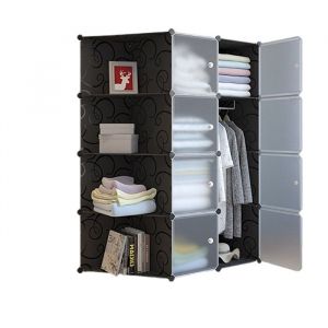 Penderie souple - Armoire de rangement penderie v&ecirc;tements - en Plastique - 2 portes4 niveaux12 compartiments - H 147cm noir