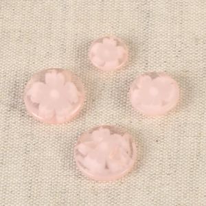 Boutons - MDC - Lot de 6 - Ronds - Tunnel - Fleur rose layette 13mm