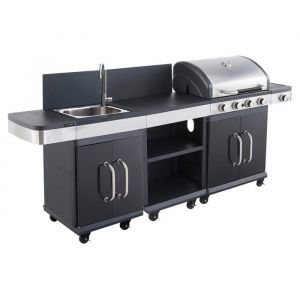 Cuisine Extérieure - Fidgi - Barbecue au Gaz 4 Brûleurs - Évier - Desserte - Thermomètre