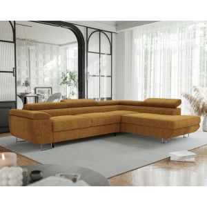 Canap&eacute; dangle Droit ANTON - 7 places - Canape Convertible avec Coffre - Tissu Velours Cotel&eacute; - Moutarde