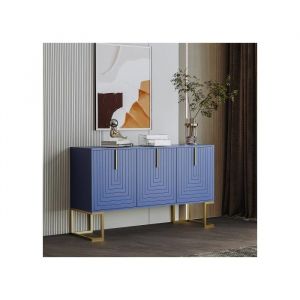 Buffet Moderne 3 Portes Design Sculpt&eacute; avec Pieds M&eacute;talliques &eacute;tag&egrave;res R&eacute;glable pour Salon et Salle &agrave; Manger Bleu