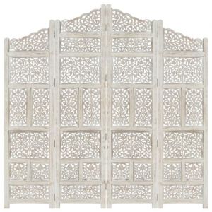 3111EN SOLDE•Cloison de séparation 4 panneaux-Paravent Chambre séparateur de pièce Joli Design-décor Blanc 160x165 cm Bois manguier