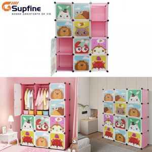 SUPFINE Penderie Souple - Armoire de Chambre Capacité de Charge 50kg Armoire pour Enfants Motif de Cartoon 111*37*147cm