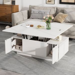 Table basse salon moderne 3 Compartiments Rangement 2 Plateaux Relevables Canapé Table Table à manger Bureau 100x50x555cm Blanc