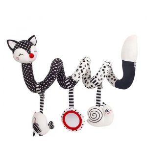 Jouet sensoriel hochet b&eacute;b&eacute; - 1 pi&egrave;ce textile pour berceau/poussette - Convient pour 0-12ans noir/blanc &Eacute;tiquette