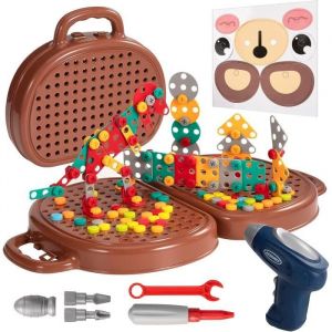 Jouet Garcon 3 Ans MosaiqueJeux de Soci&eacute;t&eacute; Puzzle 3D Construction Enfant Perceuse lectronique Jeu STEM Kit 203Pcs