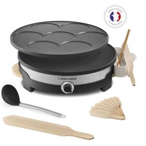 Crêpière LAGRANGE 109 017 Tradi Duo - Plaques amovibles fonte daluminium grande crêpe+7 mini crêpes - 1500W - Thermostat réglable