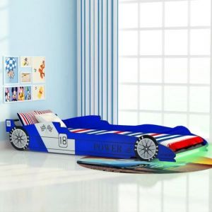 Lit enfant voiture Lit voiture de course pour enfants avec LED 90 x 200 cm Bleu