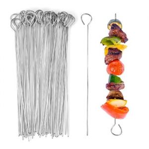 50 Pièces Pique a Brochette en Acier 20cmBrochettes pour BarbecuePique a Brochette Inox/Pique a Brochette en Métal pour Guimauves