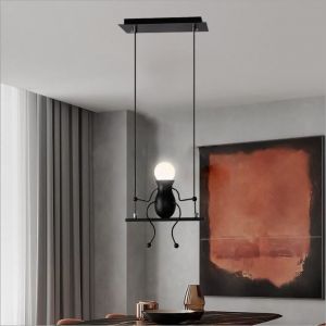 Fusion Suspension Luminaire Vintage Lustre Plafonnier Humanoïde en Fer Forgé Noir Industriel