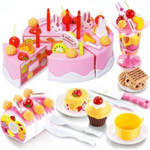 Gâteau DAnniversaire Jouet 75 PiècesJeu De Desserts Et Dinette Cuisine EnfantAliment À CouperAccessoires Dinette PlastiqueJeu