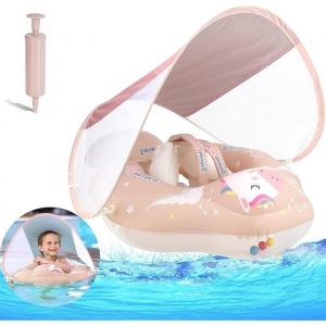 Bouee Bebe avec Parasol Amovible Rose Siege Bébé Bouee Piscine Enfant de 6 à 36 Mois Nouveau Bouée de Natation Gonflable