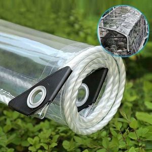 B&acirc;che Transparente Ext&eacute;rieur Oeillets PVC Imperm&eacute;able Ind&eacute;chirable Coupe-Vent pour Plantes Serre 1.1x2.9m