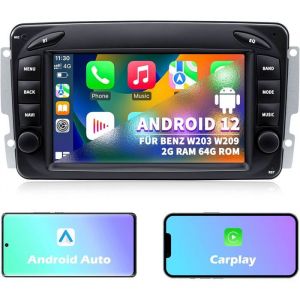 Autoradio Mercedes Benz Classe C W203 G W463 CLK W209 Android 12 2G+64G GPS 7 Pouces