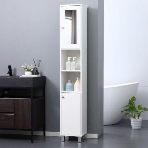 Meuble colonne de salle de bain armoire haute 2 placards 6 niches &eacute;tag&egrave;res r&eacute;glables 30 x 28 x 180 cm blanc