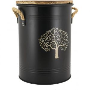 Seau à pellets - Arbre - Métal et bois - Tamis récupérateur de poussières - Ø 35 h 45 cm