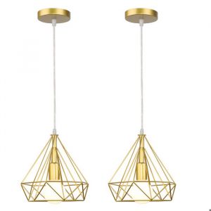SNOGOLD 2x Suspension Industriel Luminaire Lustre Vintage en Métal Abat-jour Cage à Diamant Doré Ø25CM Éclairage pour Salon Cuisine