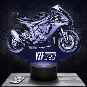 Lampe 3d _ Moto Yamaha R1 - Jouet Miniature Cadeau Moto Yamaha R1 - Veilleuse Led Tactile avec socle au choix et t&eacute;l&eacute;commande TOP