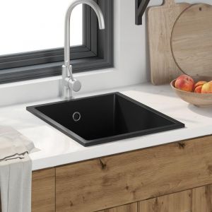 (ON SALE)Vasque/Lavabo de cuisine - Évier de cuisine en granit noir avec trou de trop-plein - 89290