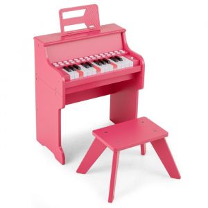 Piano pour Enfants 3Ans+ 25 Touches Lumineuses avec Tabouret COSTWAY-en Bois-VitesseVolume R&eacute;glables-Mode P&eacute;dagogiqueVeille-Rose