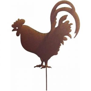 Décoration - LHERITIER DU TEMPS - Poule ou Coq sur Pic Silhouette de Jardin - Marron - Métal - 05x30x425cm