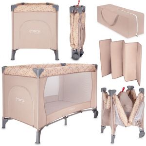 MoMi BELOVE Lit parapluie  – Lit bébé de voyage pliant - Matelas et sac de transport - Beige