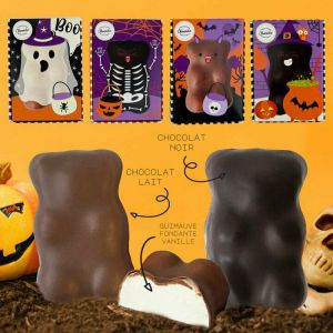 Ourson Guimauve dHalloween enrobage Chocolat Lait - Coloris du coffret al&eacute;atoire
