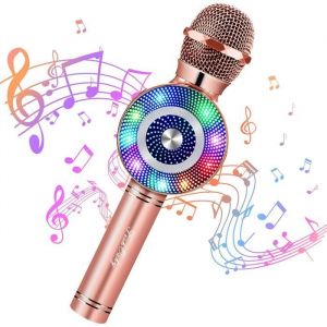 Microphone Karaok&eacute; Bluetooth 4 en 1 Micro Enfant pour Chanter Fille Garcon Avec Lumi&egrave;res LED Enregistrement Micro Sans Fil Co[147]