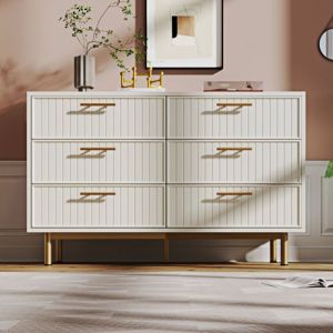 Commode 6 Tiroirs - FLASIDU - 3 niveaux - style moderne - Blanc - grande capacité - forte capacité de charge - L120 x P40 x H75 cm