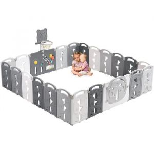 Parc Bébé 14+4 Panneaux Pliable parc bebe modulable avec Panier de Basket Parc pour enfants en Plastique XXL 225×225×60cm