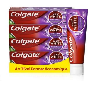 Dentifrice - Colgate - Max White Purple Reveal - Blanchiment dentaire - Menthe - 4 X 75 ml