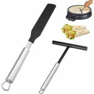 2Pcs Râteau à Crêpe Etaleur Crepe Épandeur de Crêpes et Spatule en Acier Inoxydable Répartiteur de Pâte à Crêpes en Forme de T