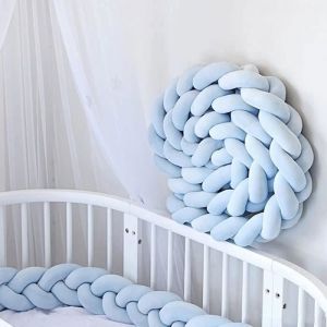 3M Tour de lit coussin Serpent Coussin Tress pare-chocs Velours Tour de Canap Souple 100% Fait Main (Bleu) TOUR DE LIT BEBE