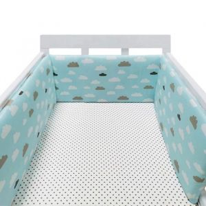 Tour de lit b&eacute;b&eacute; 200 x 30 cm coussin barri&egrave;re anti-collision pour berceau contour lit b&eacute;b&eacute; respirant en coton nuages bleu