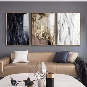 Moderne Noir Blanc Plumes dor Mur Art Toile Peinture  Affiches et Impressions Image pour Chambre Salon Nordique Décor À La Maison