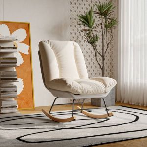 Fauteuil à bascule rocking chair Dossier réglable fauteuil allaitement chaise a bascule en lin pieds en boischiar