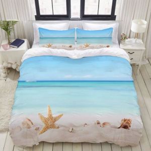 Parure de lit Housse de CouettePlage de Sable dété Coquillages et étoiles de mer1 Housse de Couette 220x240cm+2Taies