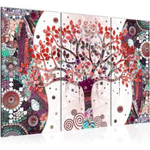 Tableau D&eacute;coration Murale 120x80 cm Runa art 004631c Gustav Klimt Arbre de Vie - 3 Panneaux Deco Toile Pr&ecirc;t &agrave; Accrocher - Beige