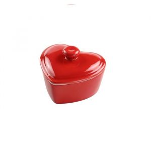 Mini Cocotte Rouge en C&eacute;ramique avec Couvercle Ramequin En Forme De C&oelig;ur &ndash; 10 x 75 cm &ndash; Hobby Tech