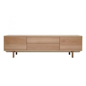 Miliboo - Meuble TV scandinave bois clair chêne 2 portes 2 tiroirs L180cm SID