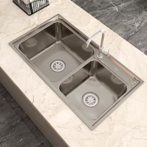 MEJE Évier de Cuisine Inox Double Bac 78 x 43 x 215 cm avec Trou pour Robinet