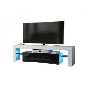 Meuble TV SPIDER A LED en Blanc MAT avec porte Noir Laqu&eacute; 160 cm