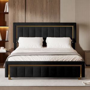 Lit Coffre 140x200 avec Sommier Lit Capitonné en velours Lit Double Lit Rembourré Lit Adulte Lit de Rangement Lit 2 personnes