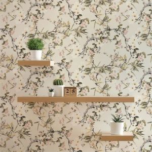 Papier Peint Animaux M1-No.208 Beige Vert Papier peint &agrave; fleurs Nature Oiseaux