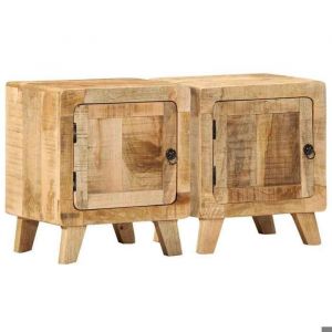 Lot de 2 Tables de Nuit polyvalente - Table de chevet - BELLE - 40x32x46 cm - Bois massif de manguier brut DECO M4668885