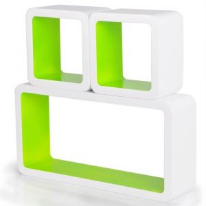 WOLTU Lot de 3 Étagère murale cube en bois MDF Étagère pour livres ou CD Epaisseur de 1.8 cmBlanc Vert