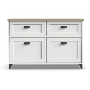 Buffet commode de salon coloris chêne cambrian blanc - Longueur 120 x Profondeur 47 x hauteur 80 cm