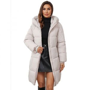 Doudoune FemmeDoudoune dhiver Longue L&eacute;g&egrave;re avec CapucheDoudoune avec Fermeture &Eacute;clair Matelass&eacute;E en Duvet Chaud-Blanc