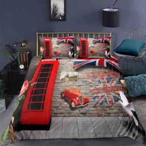 R&eacute;tro Mur london Parure de lit 3 pieces 1 housse de couette 220*240cm et 2 taies doreillers 63*63cm