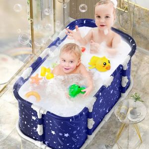 baignoire pliable adulte 120x60x50cmSupport d&eacute;paississement trous de drainage doubles motif bleu &eacute;toil&eacute;